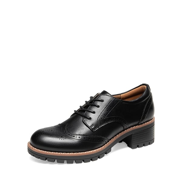 Lace Up Brogue Oxfords - BLACK-PU -  0
